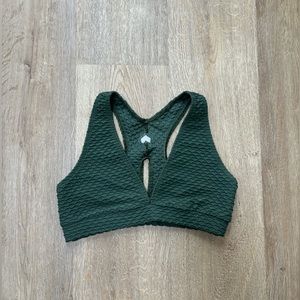 Booty by Brabants Croco Skin textured Deep V Sports Bra, Evergreen, One Size
